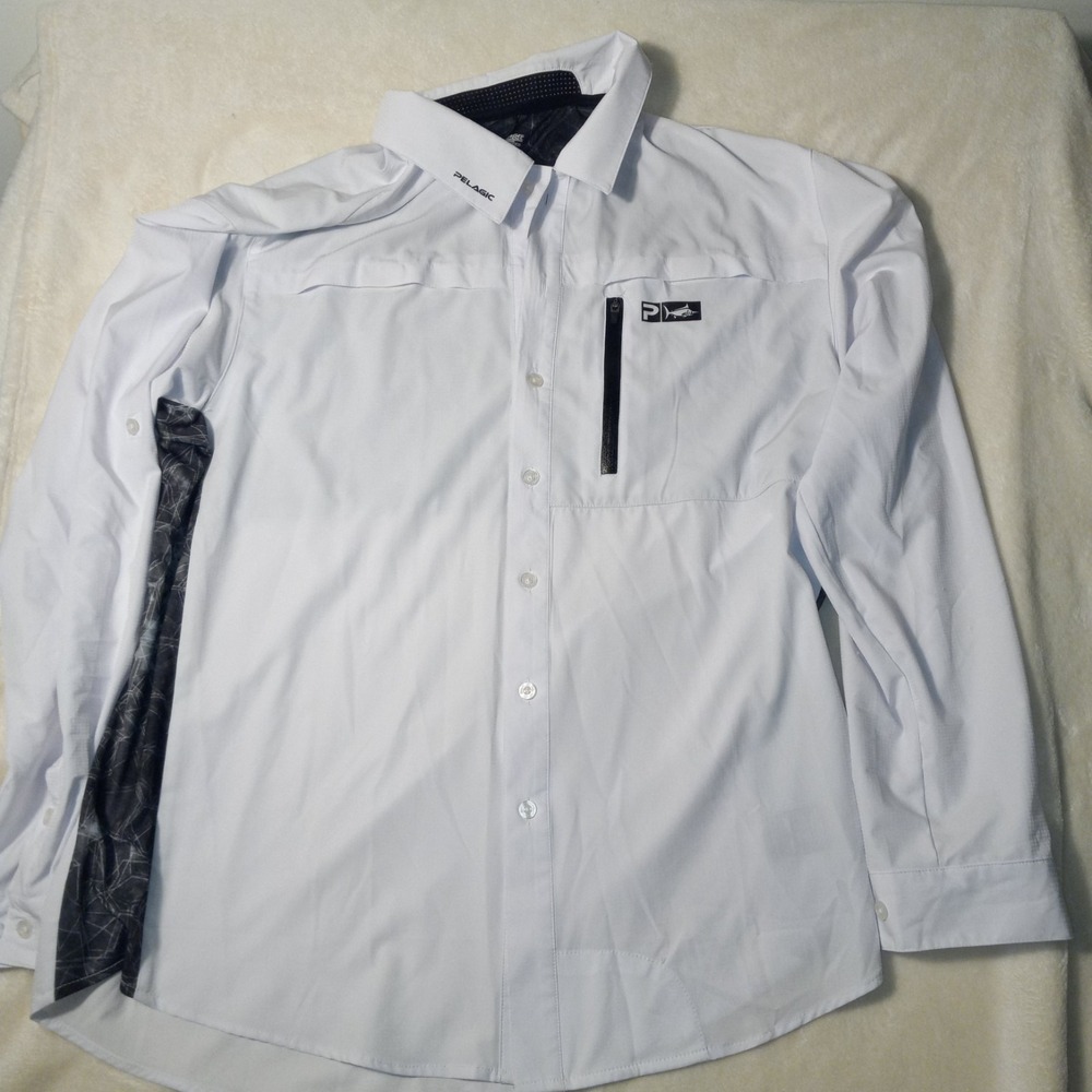 Pelagic Men's Eclipse Pro Series Guide Shirt Size 2XL White vented sleave button